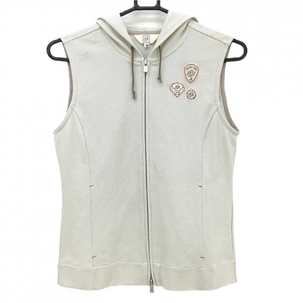 【超美品】ゾーイ ジップベスト ベージュ系 織生地 フード付き 胸ロゴ レディース 38(M) ゴルフウェア ZOY