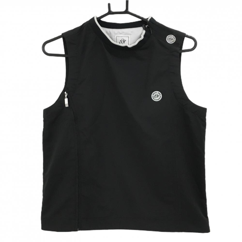 ゾーイ アウターベスト 黒×ライトグレー ロゴワッペン 肩・サイドジップ 裏地メッシュ  レディース M ゴルフウェア ZOY