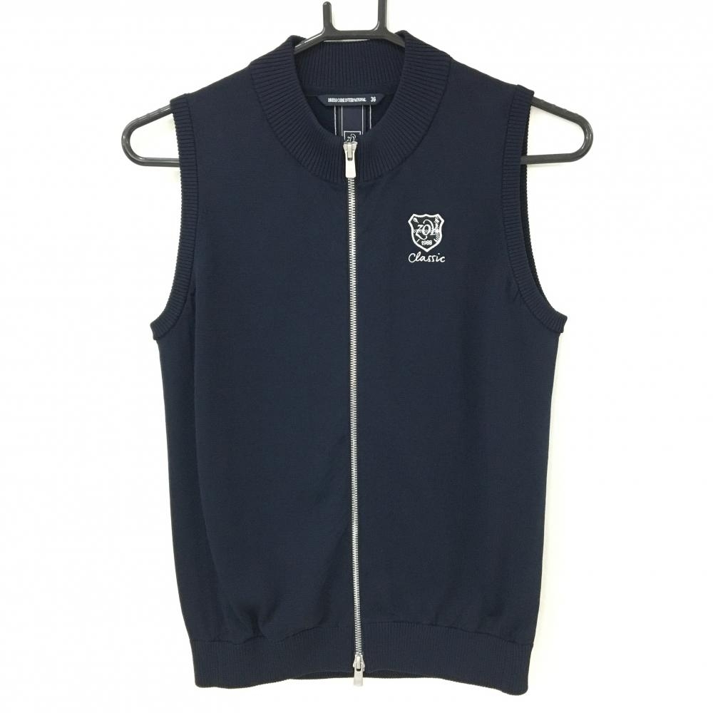 【超美品】ゾーイ アウターベスト ネイビー×白 ロゴ刺しゅう 綿混 レディース 36(S) ゴルフウェア ZOY