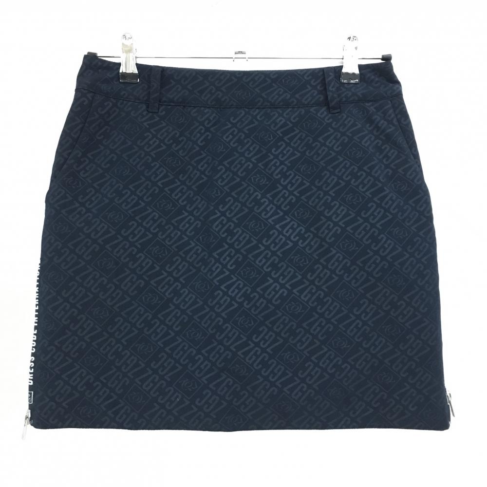 【超美品】ゾーイ ダウンスカート ネイビー ロゴ総柄 ウエスト・裾ジップ レディース 36(S) ゴルフウェア ZOY