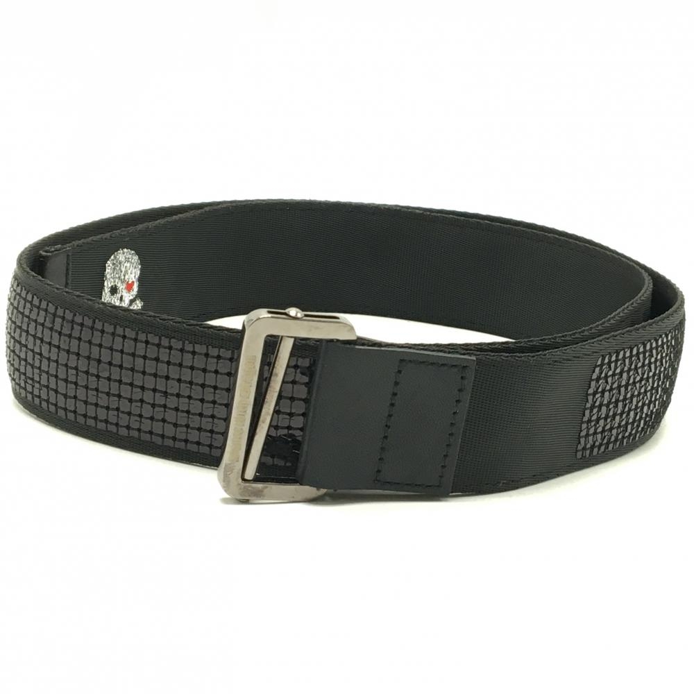 【美品】ダンスウィズドラゴン ベルト 黒 ロゴ刺しゅう スカル レディース  ゴルフウェア Dance With Dragon