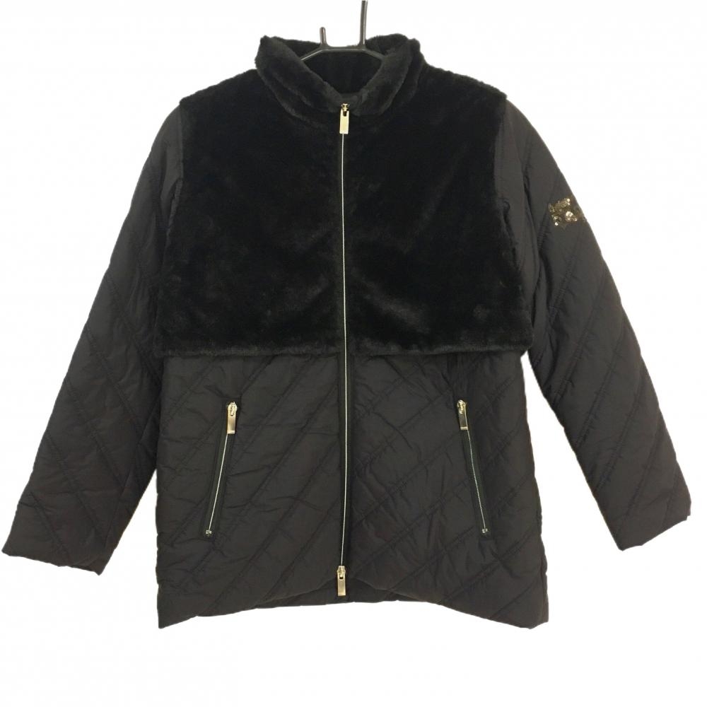 【新品】ダンスウィズドラゴン 中綿切替ジャケット 黒 身頃ファー スパンコールロゴ  レディース 2(M) ゴルフウェア Dance With Dragon
