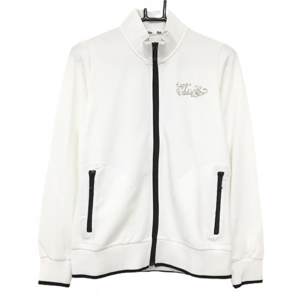 【美品】ダンスウィズドラゴン ジャケットブルゾン 白×黒 背面ビッグスカル レディース 2(M) ゴルフウェア Dance With Dragon