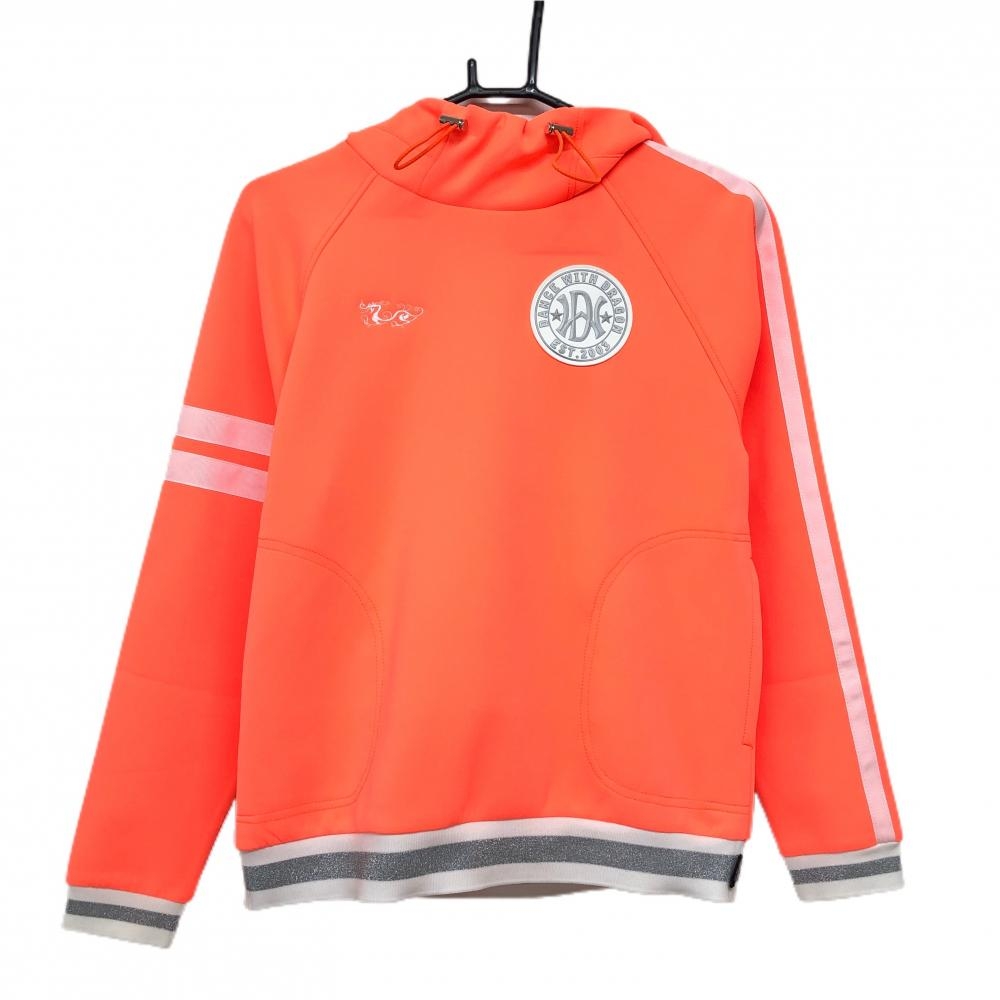 【新品】ダンスウィズドラゴン パーカー 蛍光オレンジ 袖ライン フード内側メッシュ レディース 2(M) ゴルフウェア Dance With Dragon