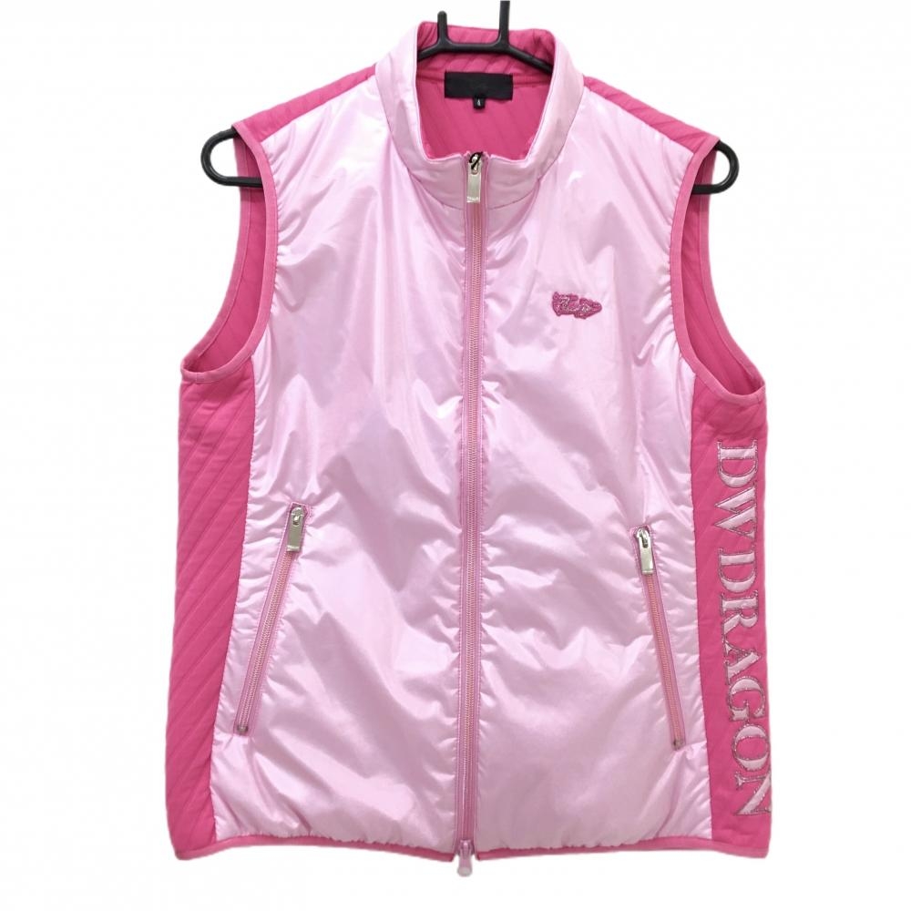 【新品】ダンスウィズドラゴン 中綿切替ベスト ライトピンク×ピンク フロント光沢感  レディース 4(XL) ゴルフウェア Dance With Dragon