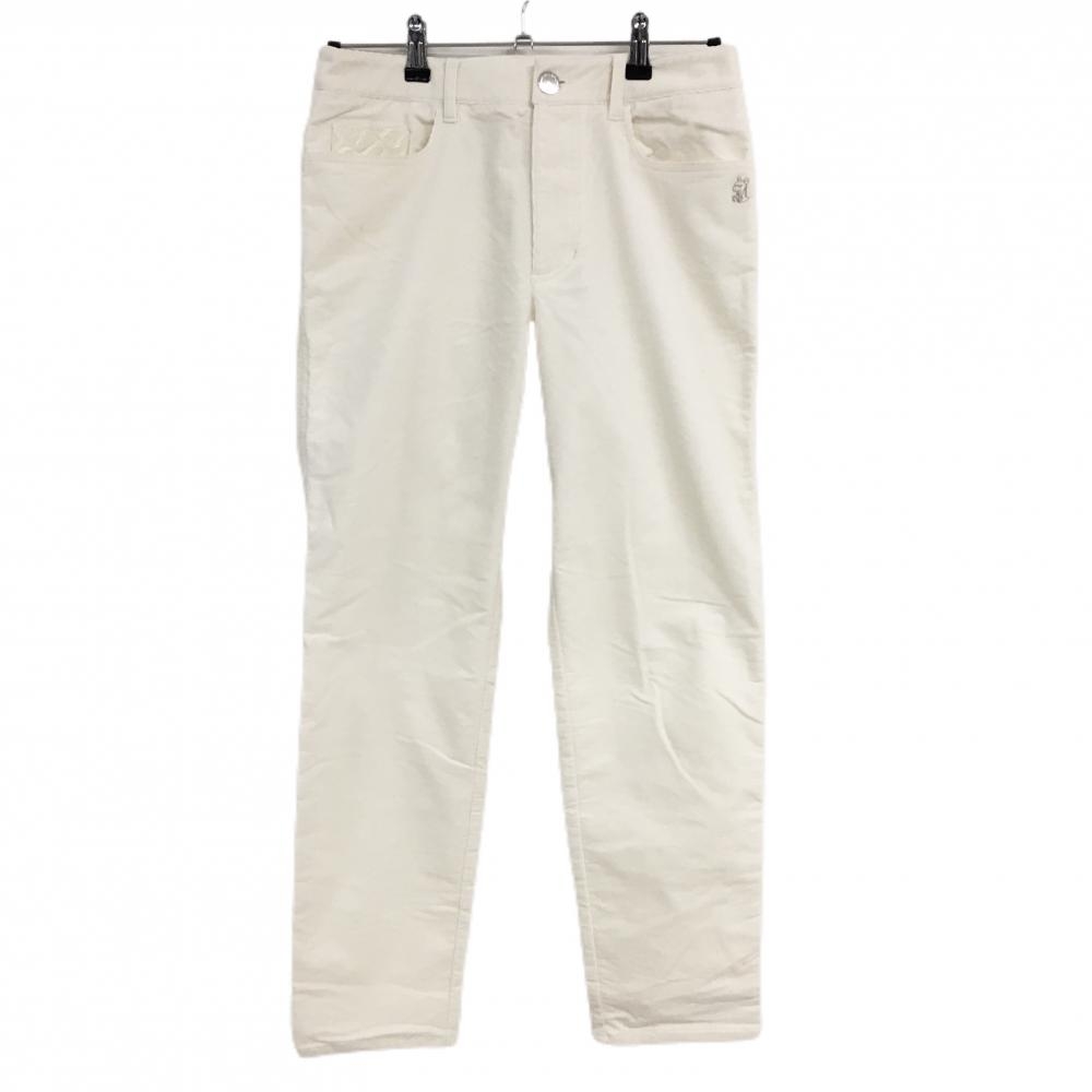 【超美品】ダンスウィズドラゴン パンツ 白 コーデュロイ ストレッチ チビドラ  レディース 3(L) ゴルフウェア Dance With Dragon