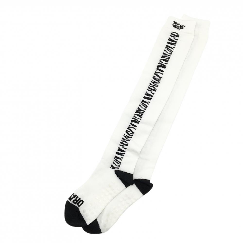 【未使用品】ダンスウィズドラゴン ニーハイソックス 白×黒 ゼブラ柄ライン レディース  ゴルフウェア Dance With Dragon