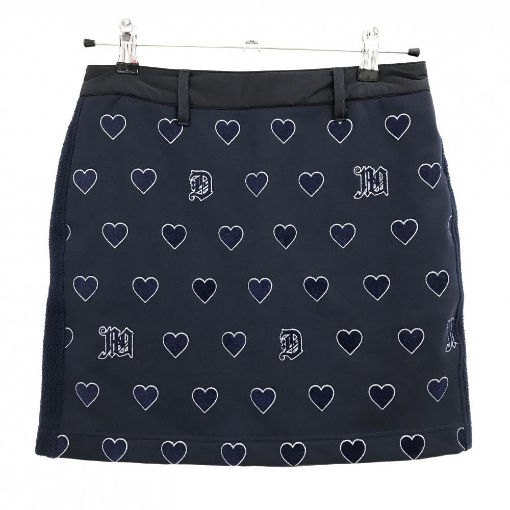 【超美品】ダンスウィズドラゴン 中綿スカート ネイビー 後身頃中綿 前身頃ハート総柄  レディース S ゴルフウェア Dance With Dragon