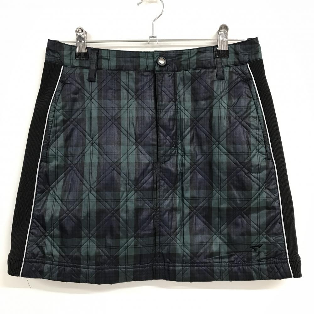 【超美品】ツアーステージ 中綿スカート グリーン×ネイビー チェック キルティング サイドリブ  レディース M ゴルフウェア TOURSTAGE