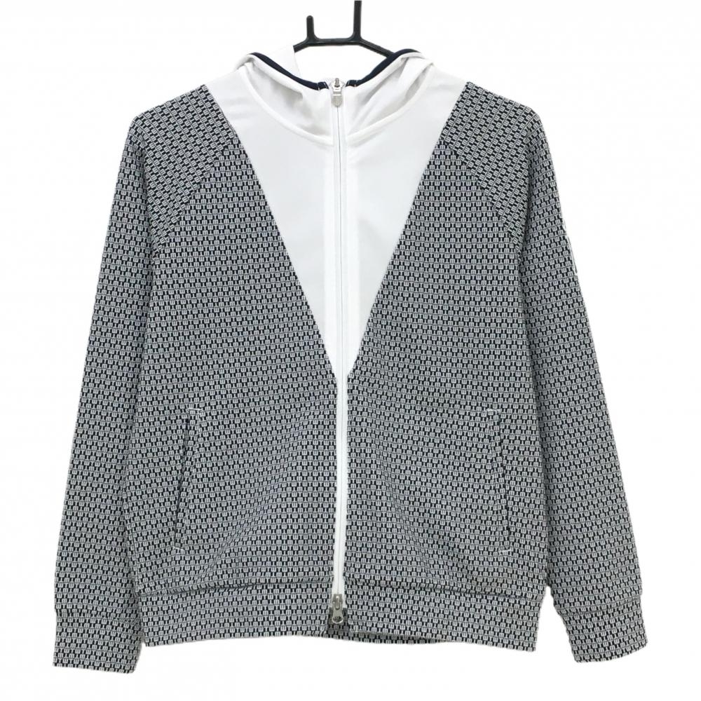 【美品】テーラーメイド ジップパーカー ネイビー×白 総柄 袖ロゴ刺しゅう レディース S ゴルフウェア TaylorMade