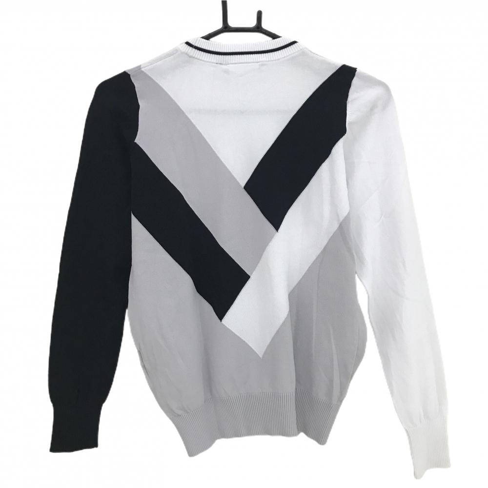 【超美品】テーラーメイド セーター 白×グレー×黒 ロゴワッペン ニット レディース S ゴルフウェア TaylorMade