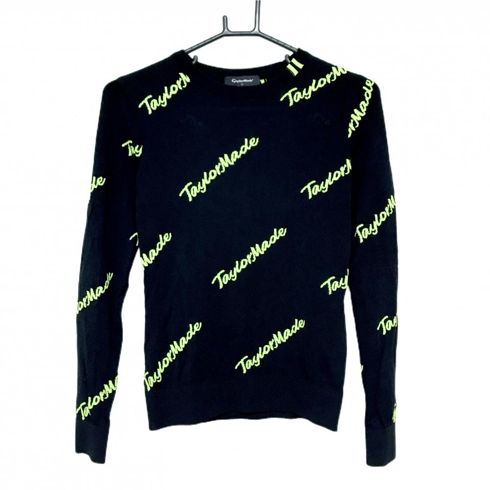 【超美品】テーラーメイド セーター 黒×ライトグリーン ロゴ総柄 韓国モデル ニット レディース XS ゴルフウェア TaylorMade