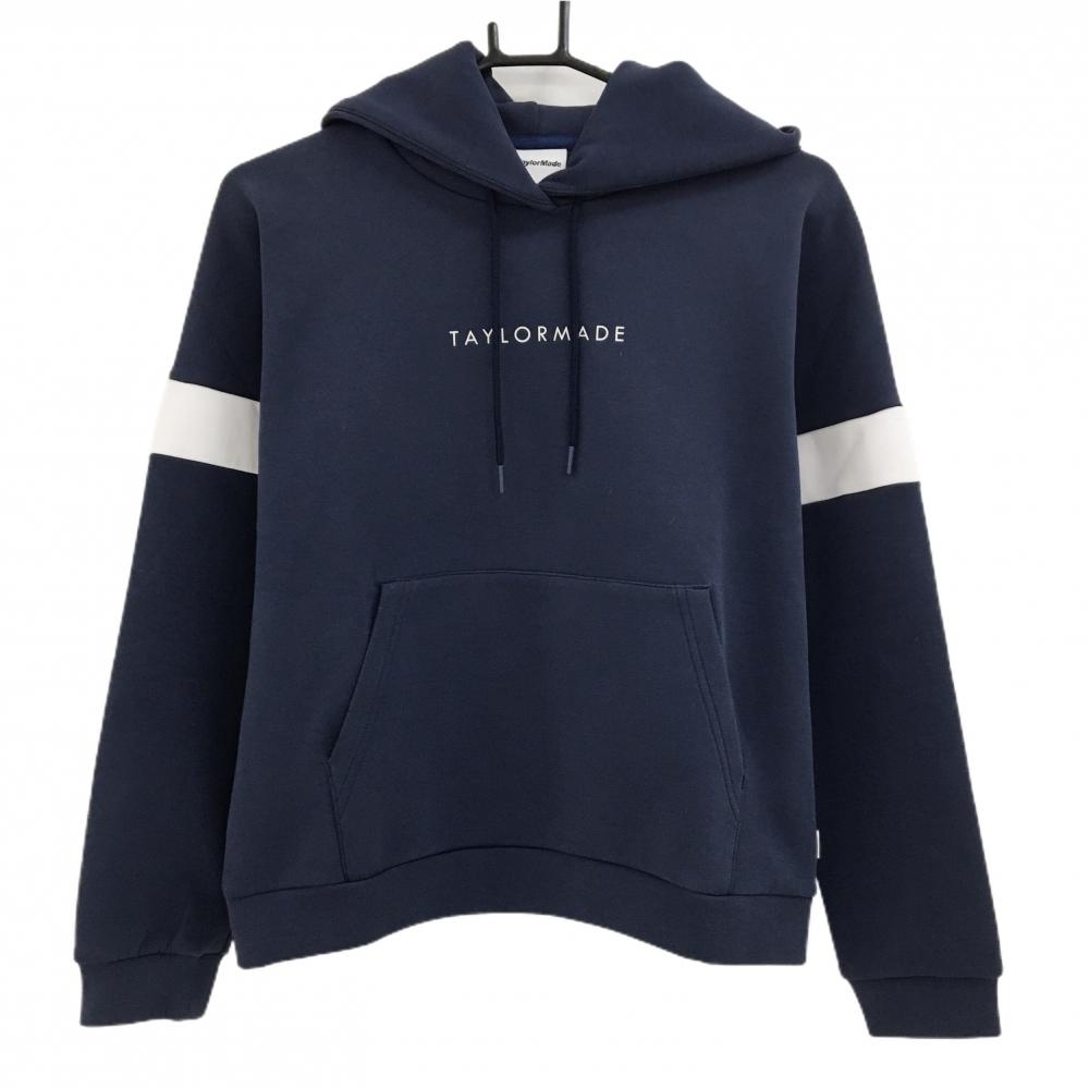 テーラーメイド パーカー ネイビー×白 フロントロゴ 腹部ポケット レディース M ゴルフウェア TaylorMade