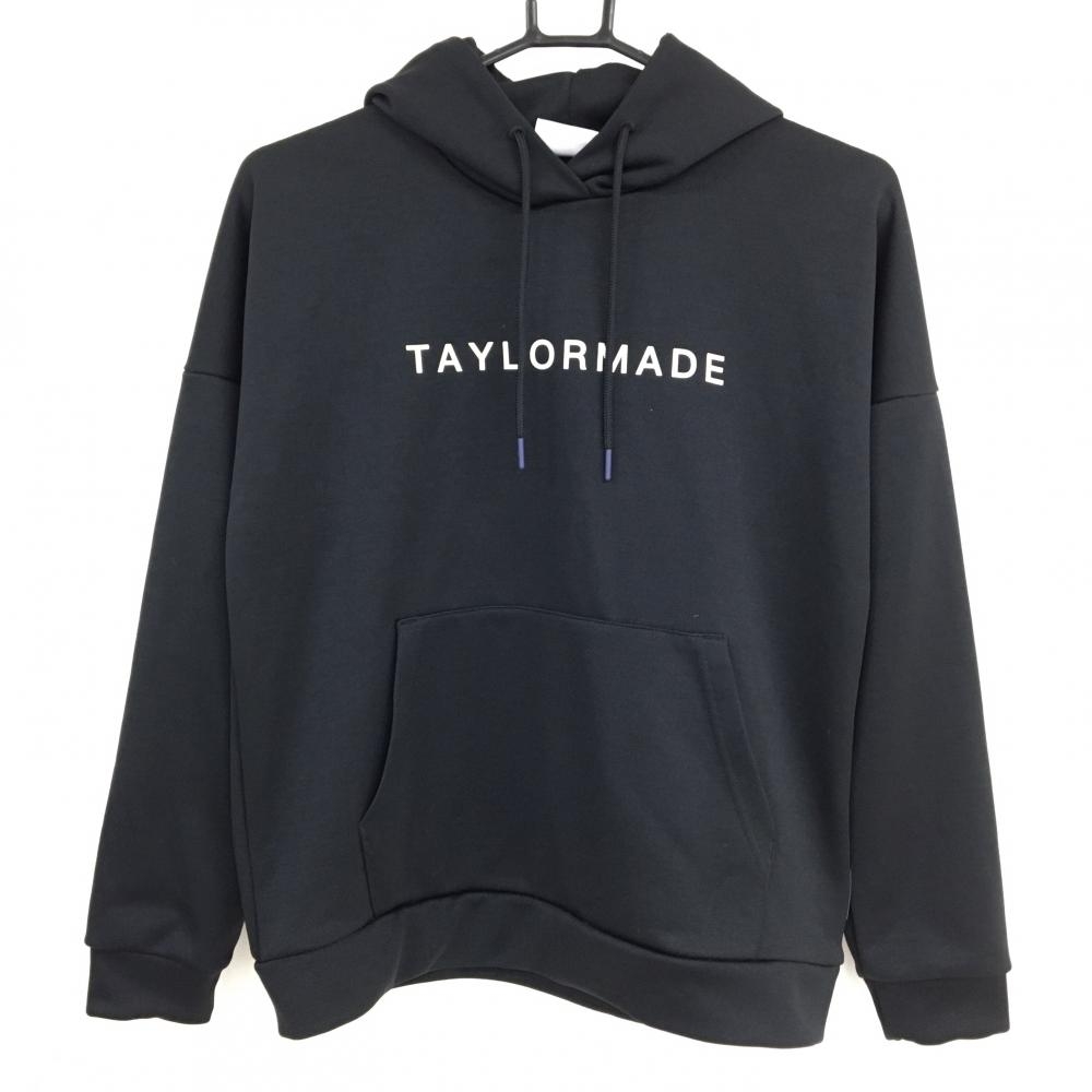 【超美品】テーラーメイド パーカー 黒×白 胸ロゴプリント 腹部ポケット レディース M ゴルフウェア TaylorMade