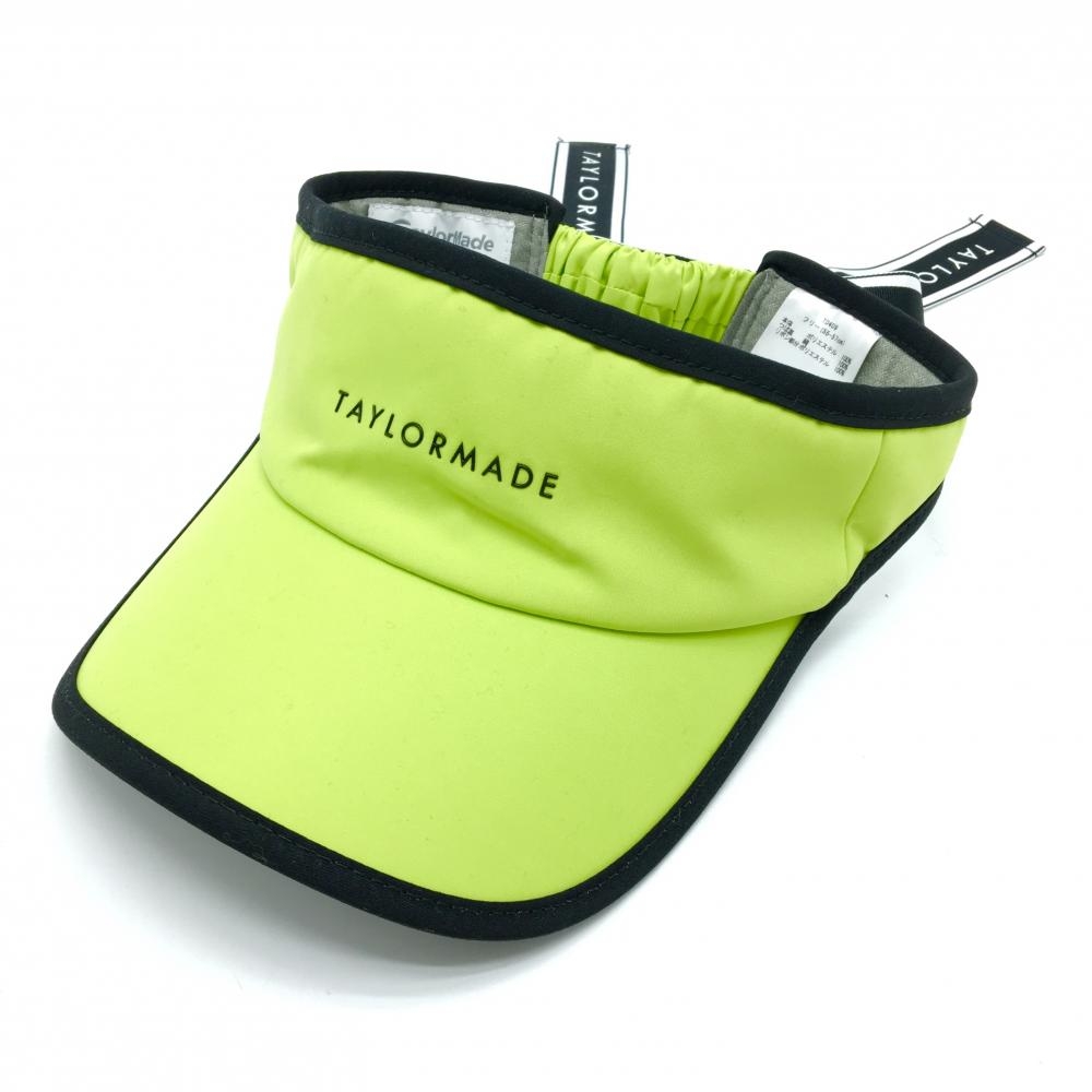 【美品】テーラーメイド サンバイザー 蛍光イエロー×黒 ロゴ リボン着脱可 レディース フリー(55-57cm） ゴルフウェア TaylorMade