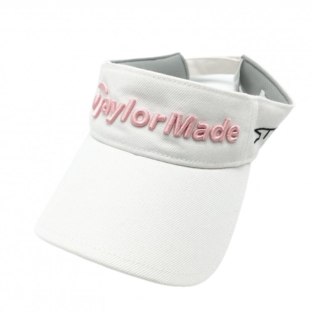 【超美品】テーラーメイド サンバイザー 白×ピンク 立体ロゴ刺しゅう  レディース フリー(55-57cm) ゴルフウェア TaylorMade