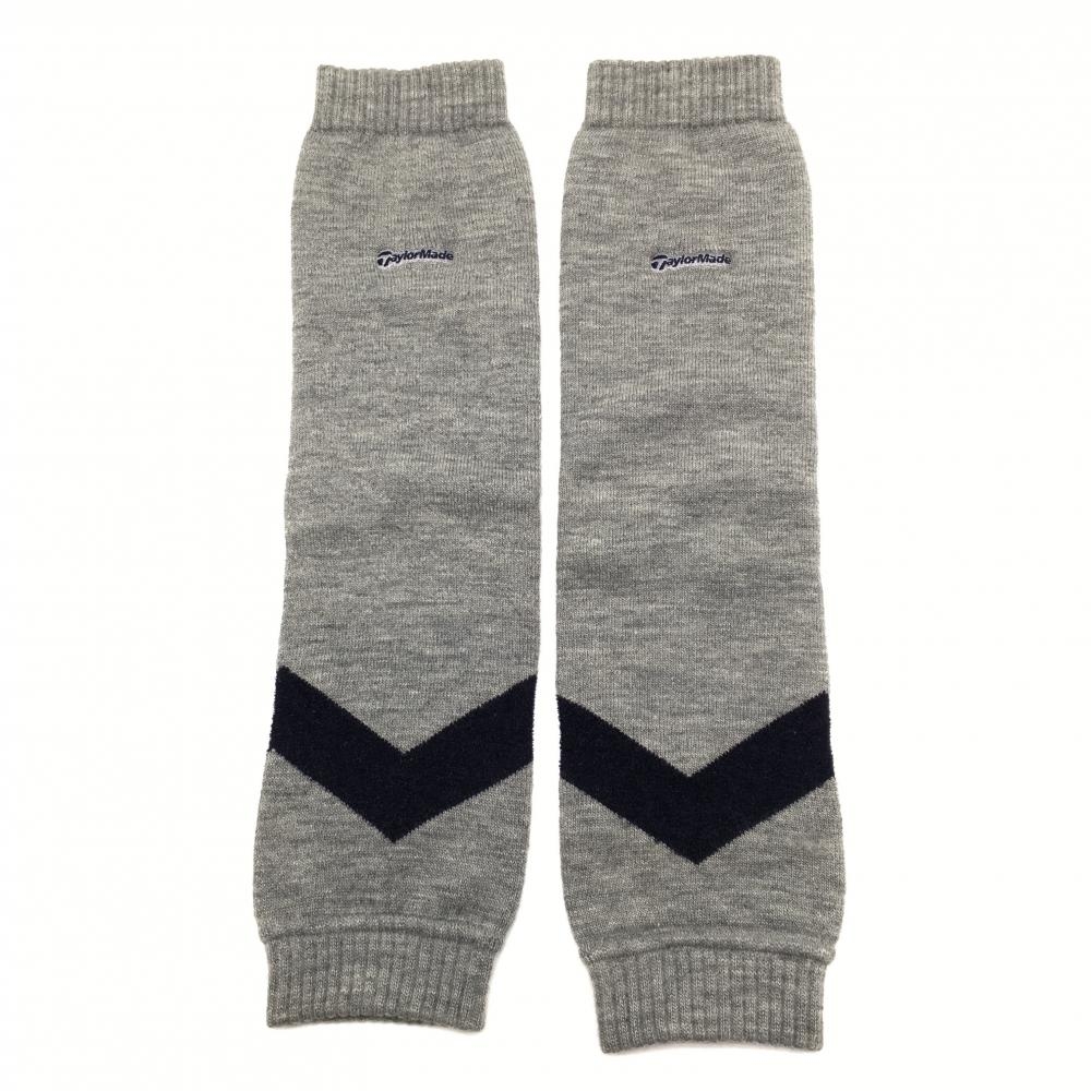 【美品】テーラーメイド レッグウォーマー グレー×ダークネイビー ロゴ ニット  レディース  ゴルフウェア TaylorMade