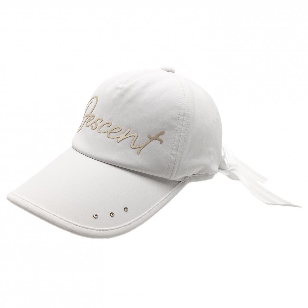 【美品】デサントゴルフ LUXE COLLECTION キャップ 白×ベージュ系 後ろリボン レディース F(55-57cm) ゴルフウェア 2023年モデル DESCENTE