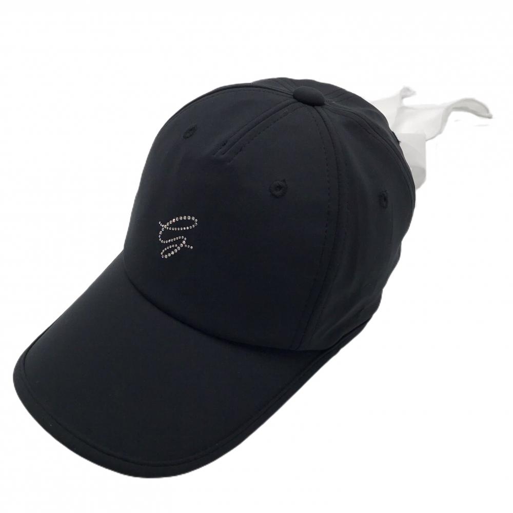 【超美品】デサントゴルフ キャップ 黒 スワロフスキー LUXE COLLECTION レディース F(55㎝-57㎝) ゴルフウェア DESCENTE