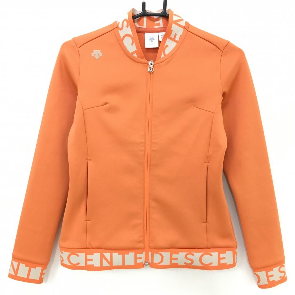 【超美品】デサントゴルフ ジャケットブルゾン オレンジ×ベージュ ネック・袖口ロゴ 中田英寿 レディース S ゴルフウェア DESCENTE
