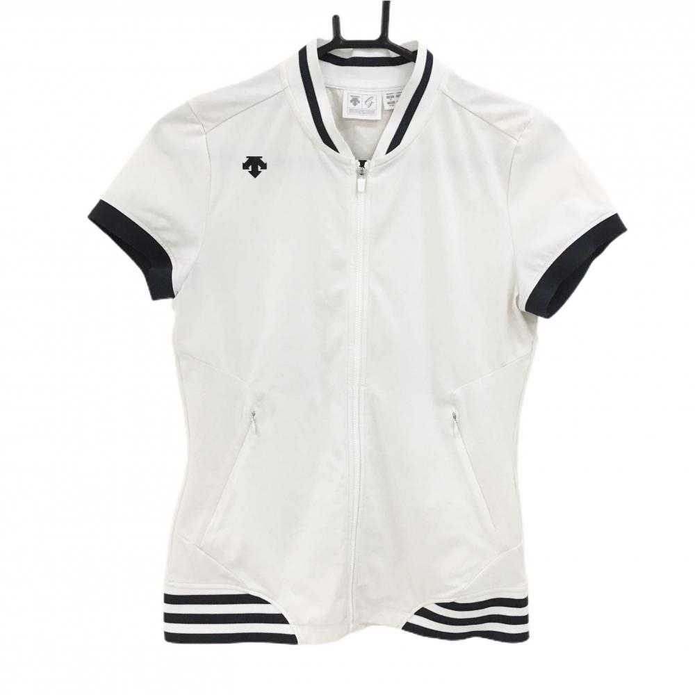 【美品】デサントゴルフ 半袖ジャケット 白×ダークグレー 肩ロゴ 中田英寿  レディース M ゴルフウェア DESCENTE