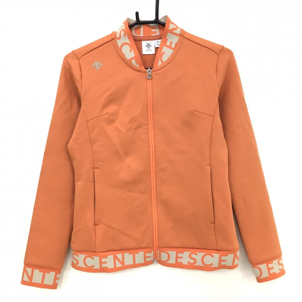 【超美品】デサントゴルフ ジャケットブルゾン オレンジ×グレージュ系 ネック・裾ロゴ 中田英寿 レディース M ゴルフウェア DESCENTE