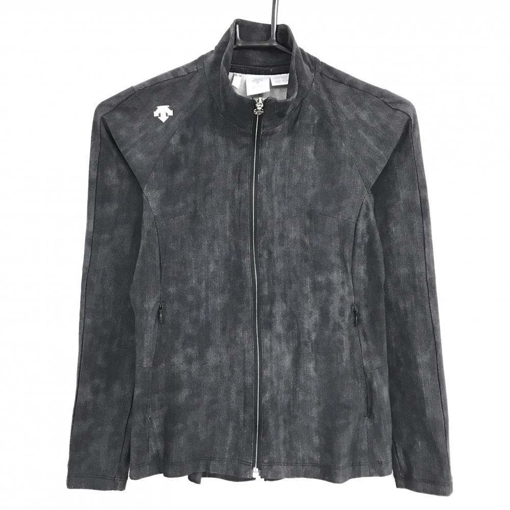 【超美品】デサントゴルフ ジャケット ダークグレー 地模様 腰ラインストーン 中田英寿 ナイロン  レディース S ゴルフウェア DESCENTE