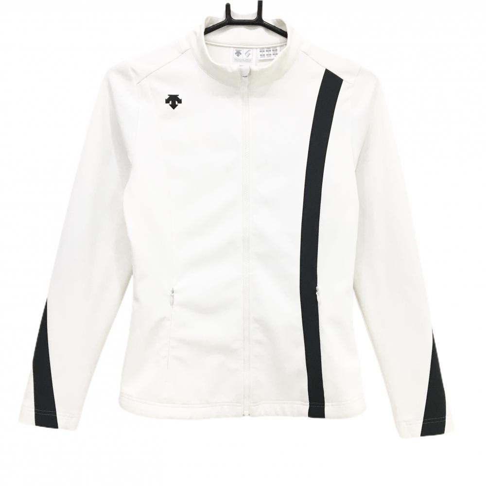 【美品】デサントゴルフ ジャケット 白×黒 肩ロゴ 中田英寿  レディース S ゴルフウェア DESCENTE