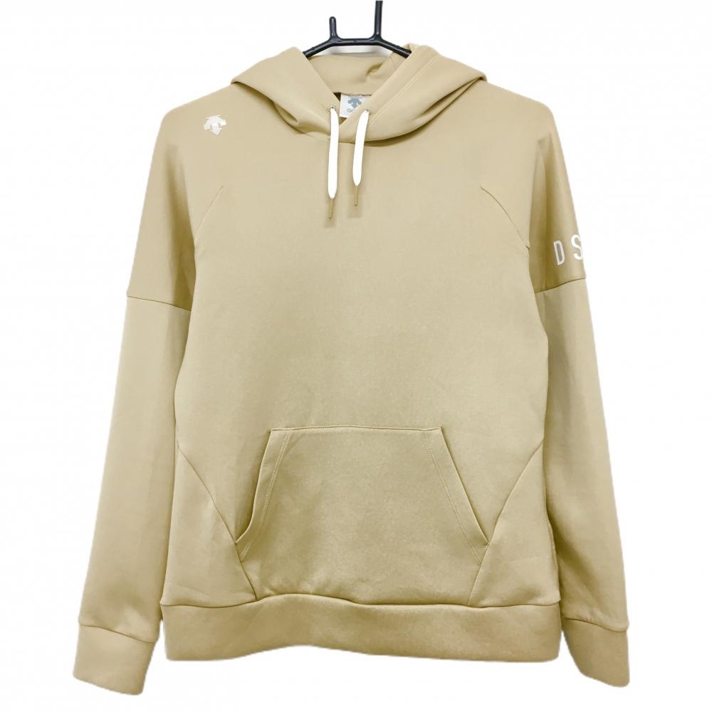 【美品】デサントゴルフ パーカー ベージュ 腹部ポケット 袖ロゴ 中田英寿  レディース L ゴルフウェア 2023年モデル DESCENTE