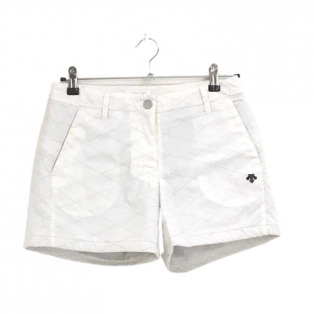デサントゴルフ 中綿ショートパンツ 白 斜め格子柄 中田英寿 ポケット口・裾複数汚れ レディース 64/M ゴルフウェア DESCENTE