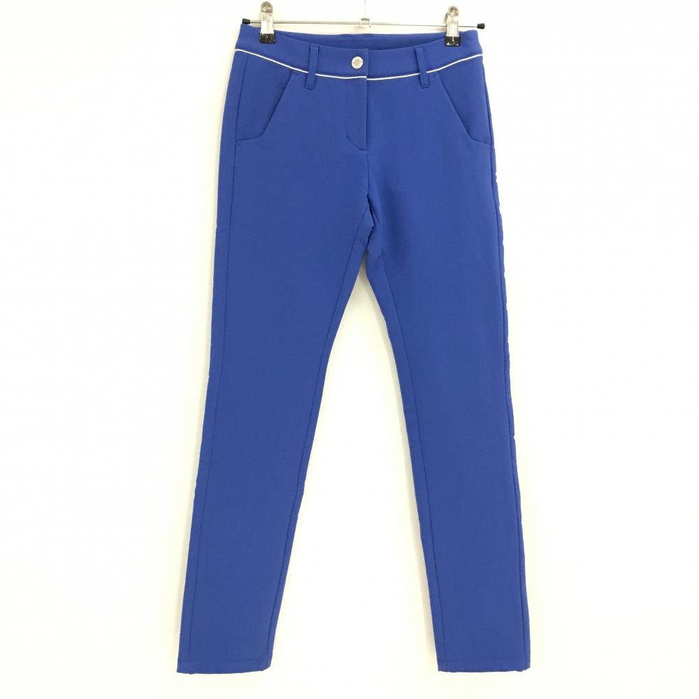 【美品】デサントゴルフ パンツ ブルー×白 裏起毛 サイドロゴ ウエストパイピング 中田英寿  レディース 58/SS ゴルフウェア DESCENTE