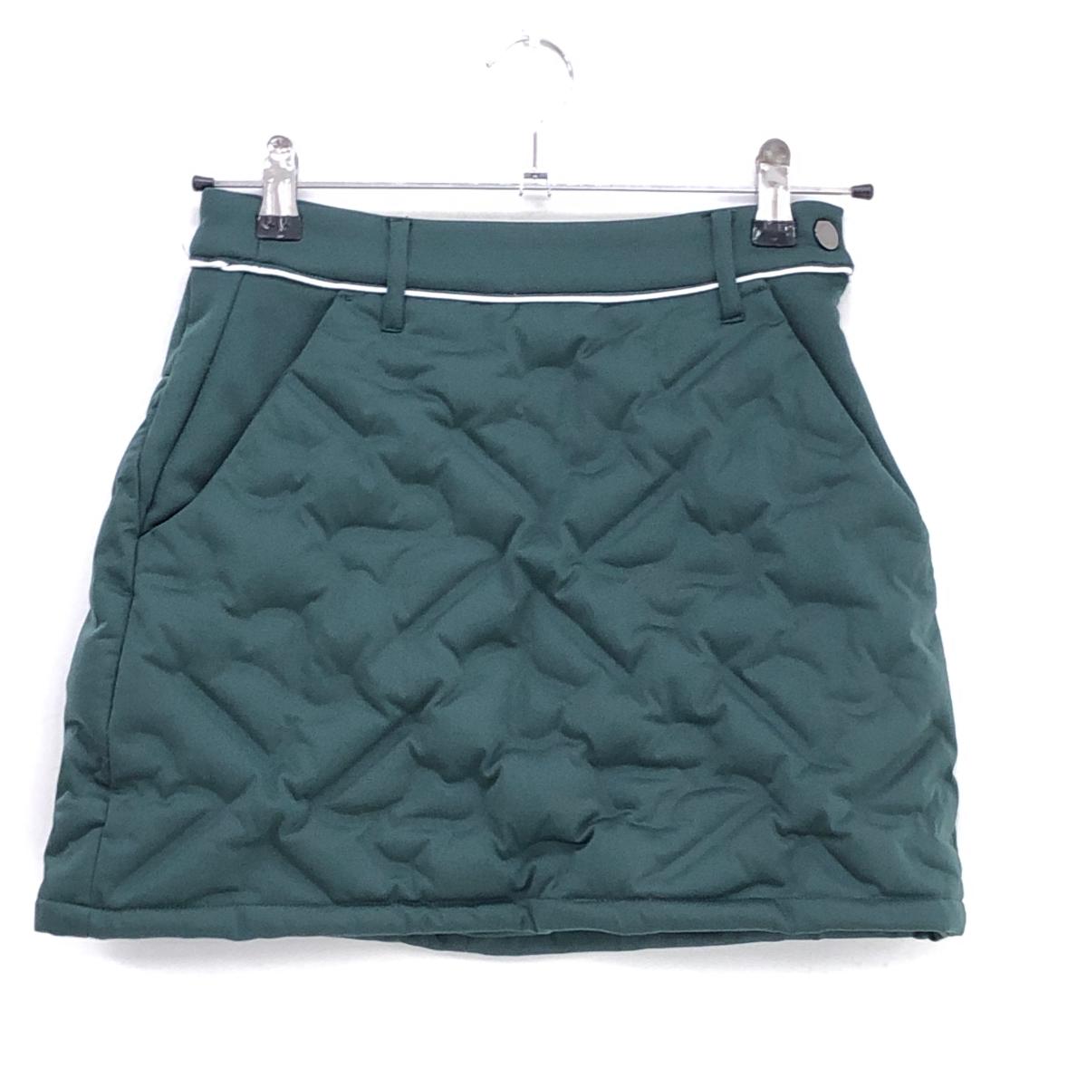 【超美品】デサントゴルフ ダウンスカート グリーン ウエストパイピング 中田英寿 レディース S ゴルフウェア DESCENTE