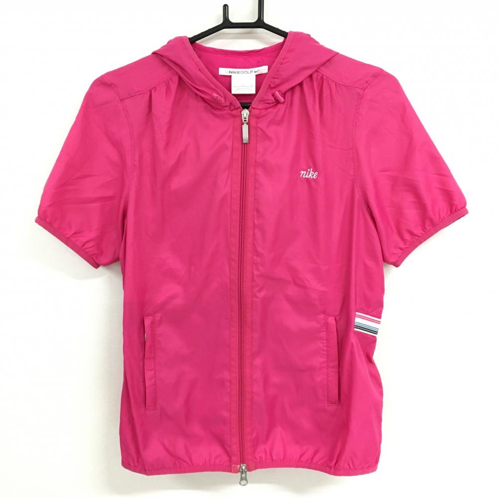 ナイキゴルフ 半袖ジップパーカー ピンク ロゴ白 裏地メッシュ  レディース L ゴルフウェア NIKE