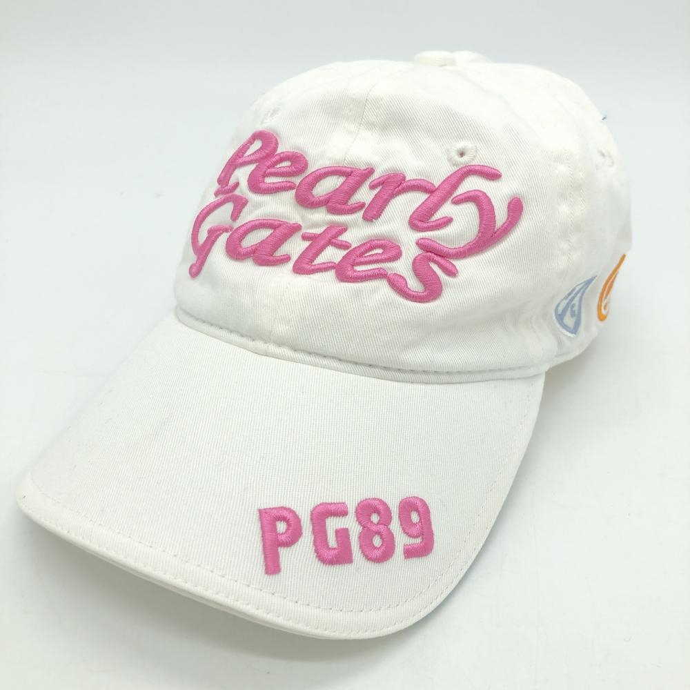 PEARLY GATES パーリーゲイツ キャップ 白×ピンク 立体ロゴ刺しゅう レディース S ゴルフウェア