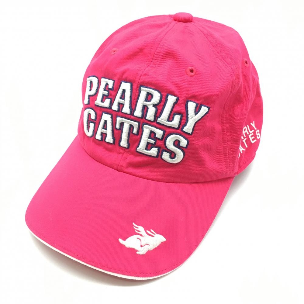 【美品】パーリーゲイツ キャップ ピンク×白 コットン100％ フライングラビット レディース S ゴルフウェア PEARLY GATES