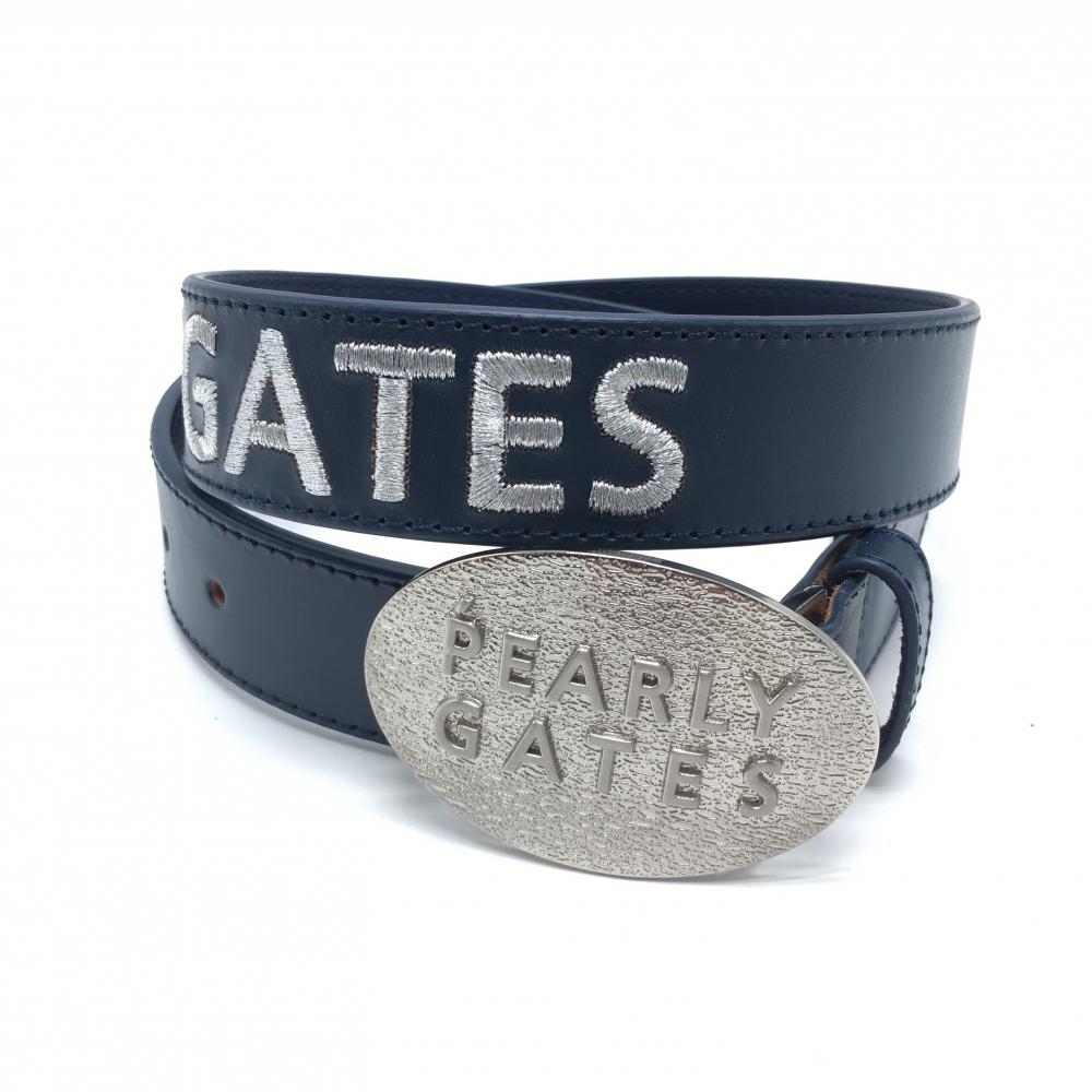 【美品】パーリーゲイツ トップ式ベルト ネイビー×シルバー 30周年 シルバーロゴバックル  レディース  ゴルフウェア PEARLY GATES
