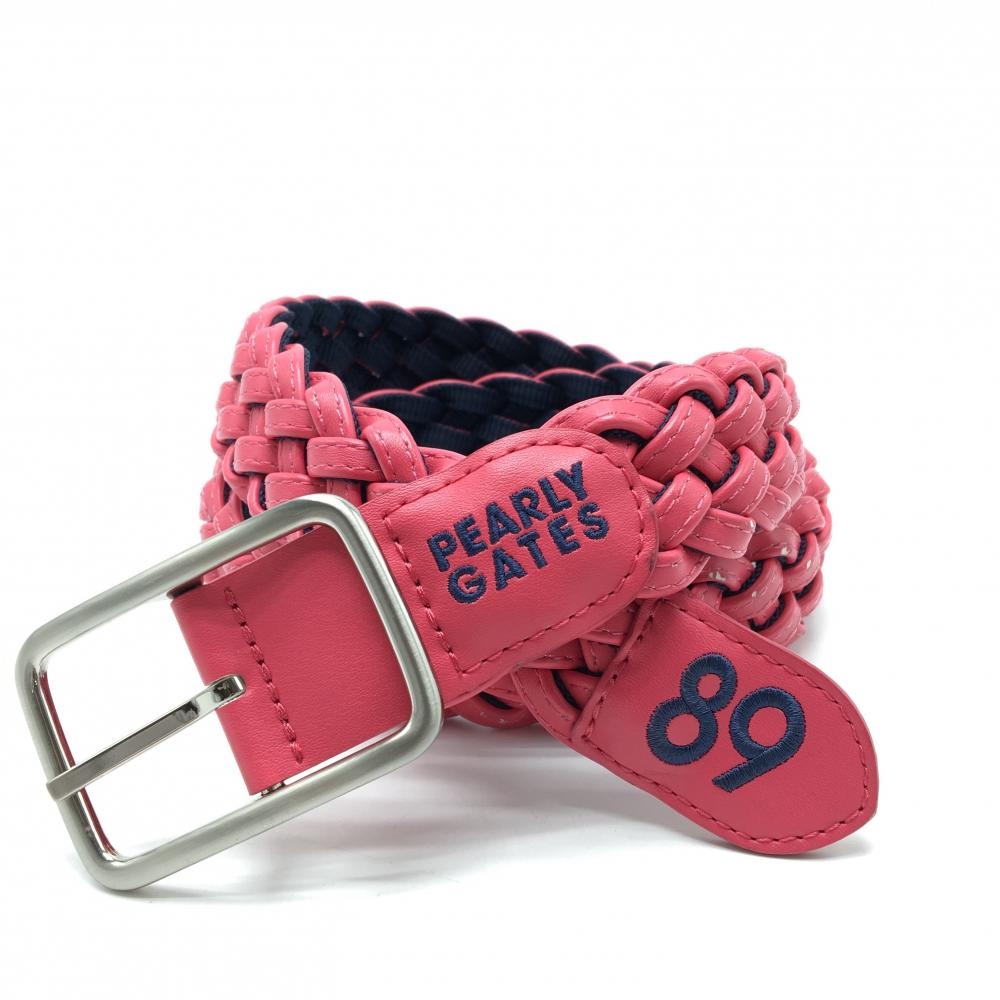 パーリーゲイツ メッシュベルト ピンク 編み込み ロゴネイビー  レディース  ゴルフウェア PEARLY GATES