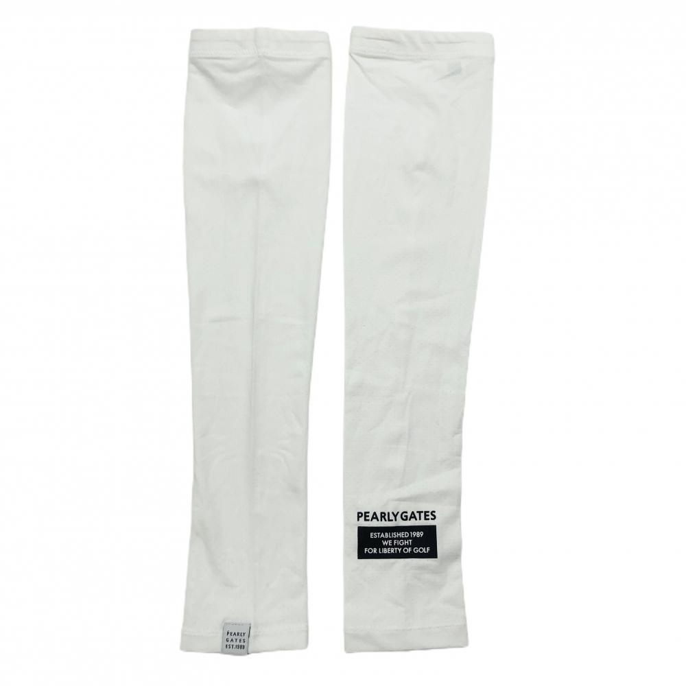 【美品】パーリーゲイツ アームカバー 白×黒 ロゴプリント メッシュ調 レディース  ゴルフウェア PEARLY GATES