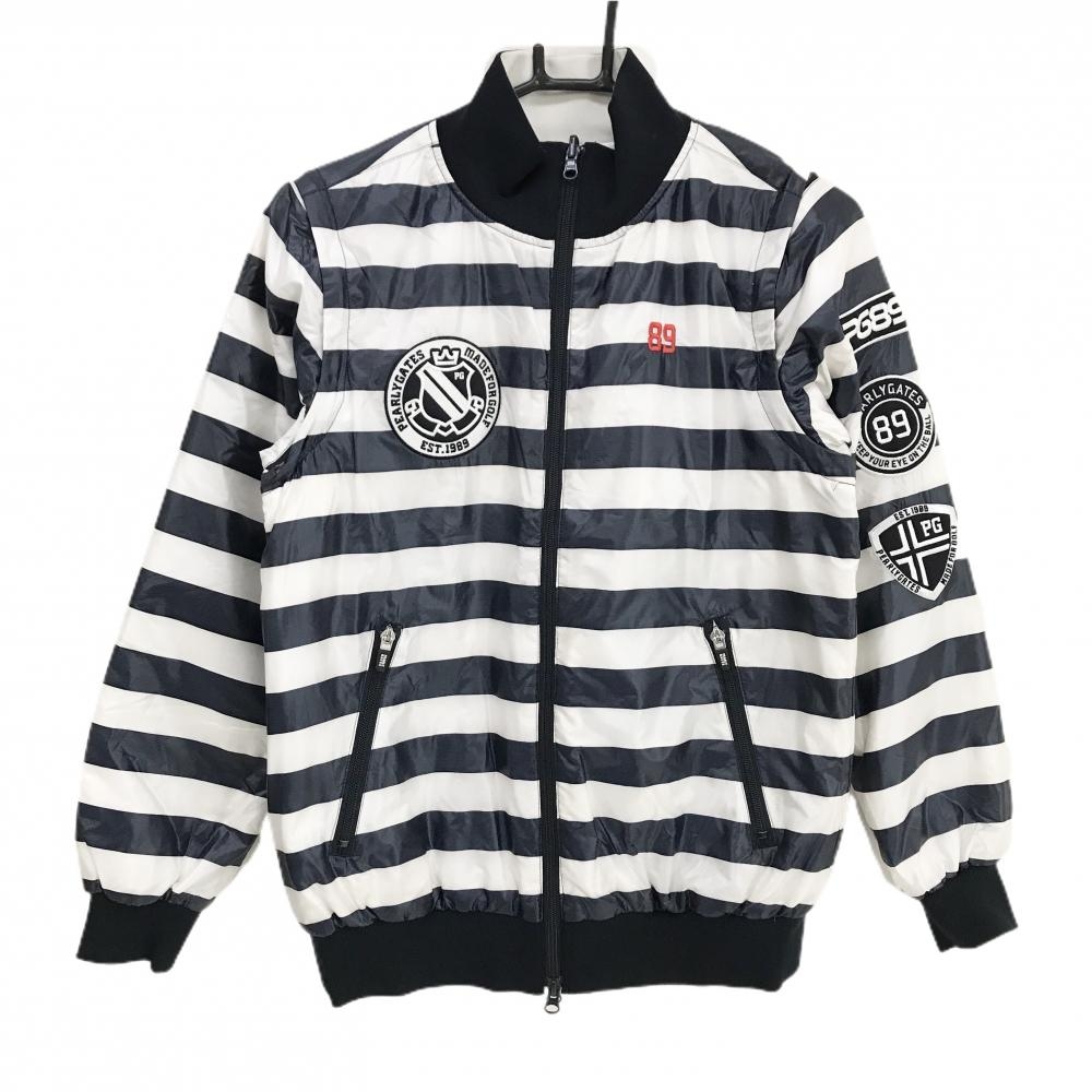 パーリーゲイツ 4WAYリバーシブル中綿ジャケット 白×ネイビー ボーダー 裏無地 袖着脱可 レディース 0(S) ゴルフウェア PEARLY GATES
