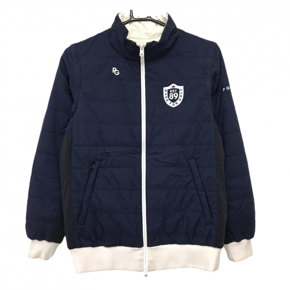 パーリーゲイツ 中綿リバーシブルジャケット ネイビー×白 4WAY 袖着脱可 レディース 0(S) ゴルフウェア PEARLY GATES