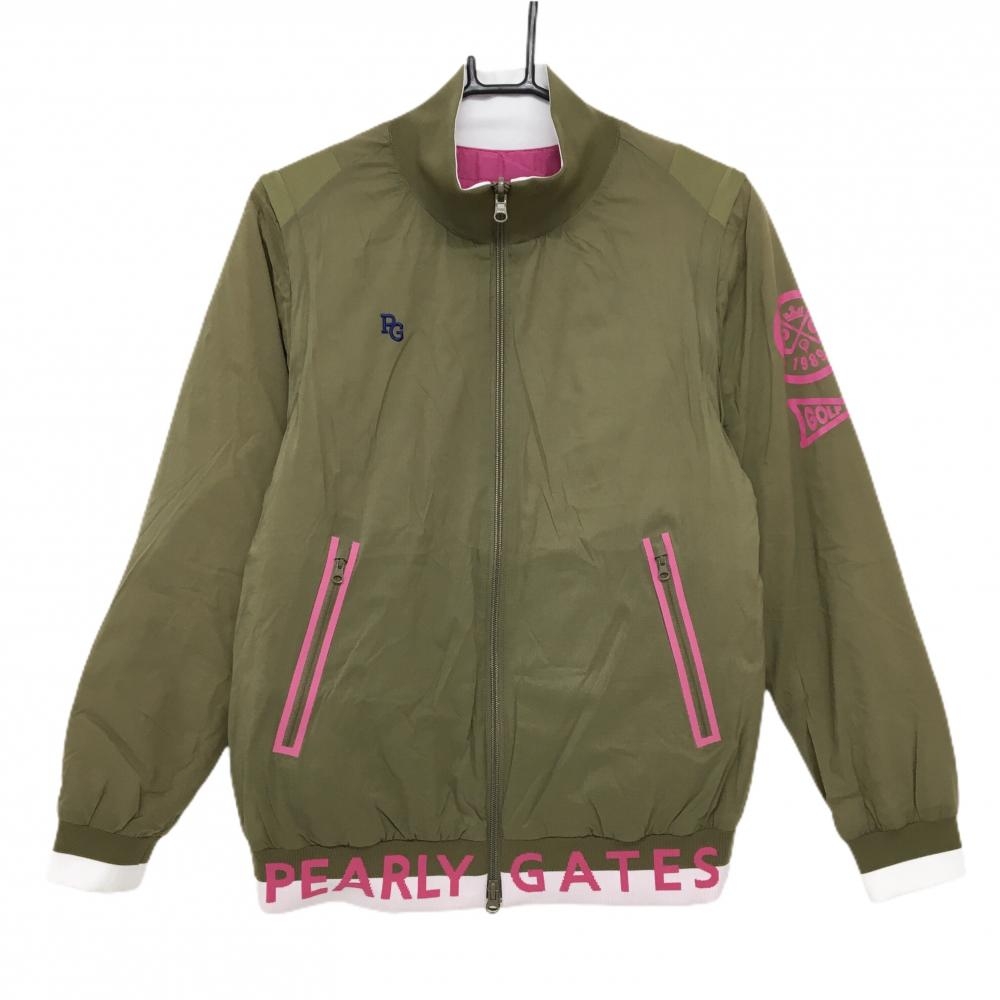 【美品】パーリーゲイツ 4WAY中綿リバーシブルジャケット カーキ 裏ピンク レディース 1(M) ゴルフウェア 2023年モデル PEARLY GATES
