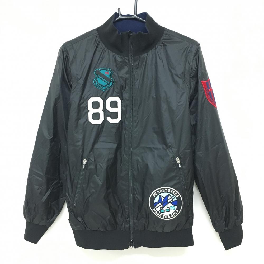 【超美品】パーリーゲイツ 4WAY中綿リバーシブルジャケット 黒 裏ネイビー 複数ワッペン レディース 2(L) ゴルフウェア PEARLY GATES