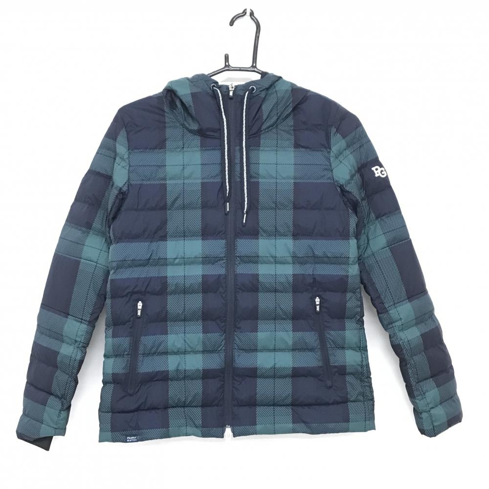 【新品】パーリーゲイツ フード付中綿ジャケット グリーン×ネイビー チェック   レディース 0(S) ゴルフウェア PEARLY GATES