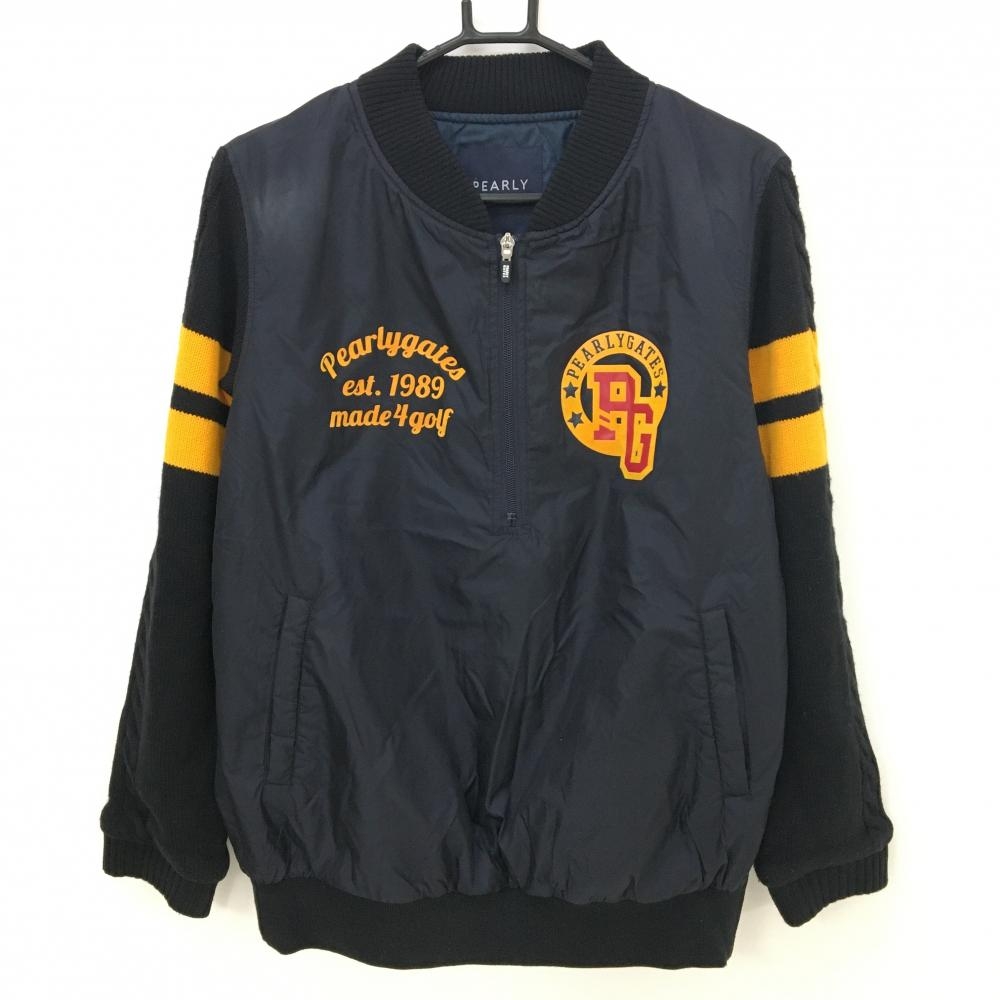 パーリーゲイツ 中綿切替ブルゾン 黒×オレンジ 身頃中綿 ハーフジップ レディース 2(L) ゴルフウェア PEARLY GATES