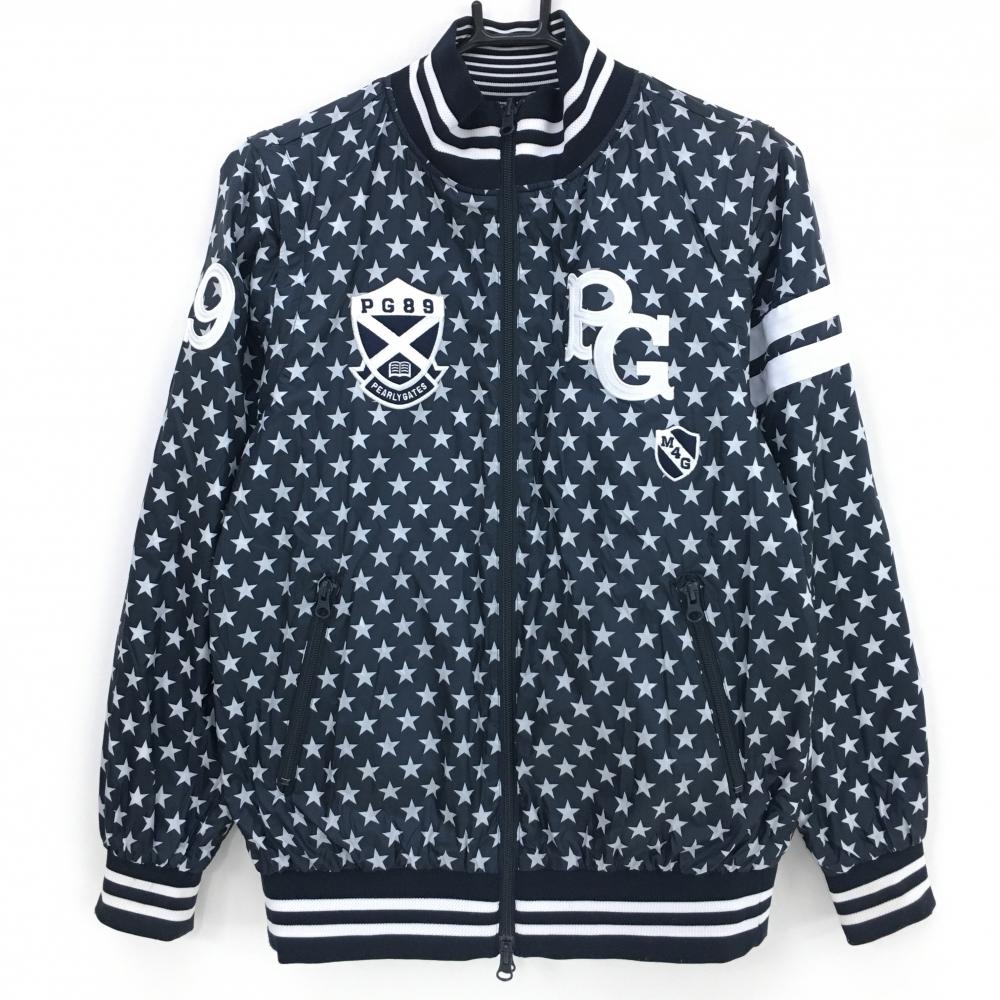 パーリーゲイツ 4WAYリバーシブル中綿ジャケット  ネイビー×白 星柄 袖着脱可 裏キルティング レディース 0(S) ゴルフウェア PEARLY GATES