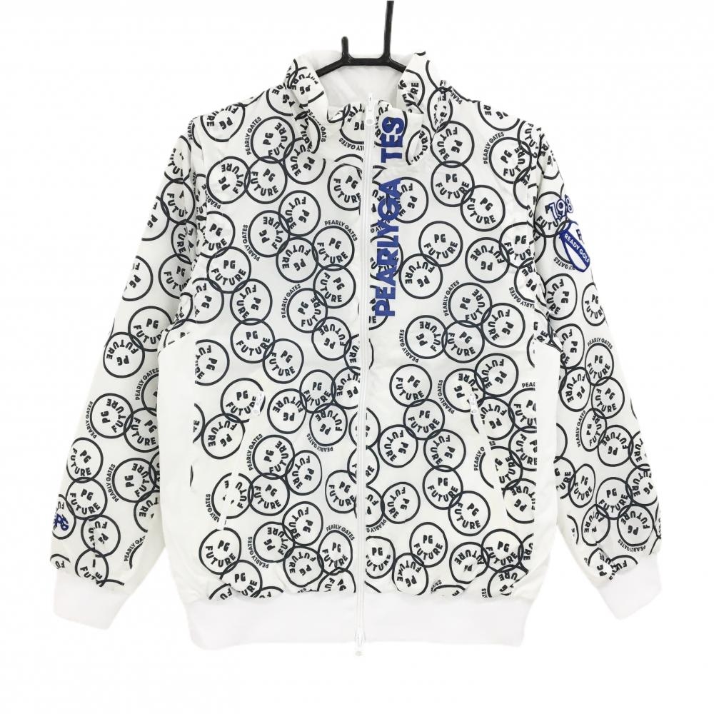 パーリーゲイツ 中綿リバーシブルジャケット 白×ネイビー 総柄 PG FUTURE 袖着脱可 レディース 1(M) ゴルフウェア PEARLY GATES