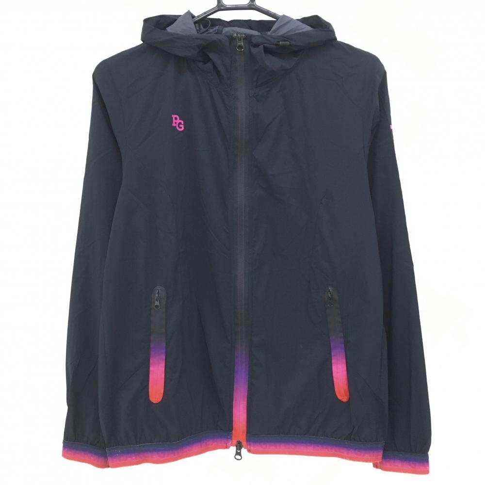 パーリーゲイツ ナイロンジップパーカー 黒×ピンク PERTEX 薄手 レディース 1(M) ゴルフウェア PEARLY GATES