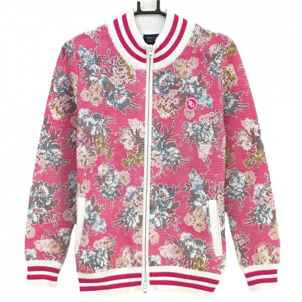 【美品】パーリーゲイツ ブルゾン ピンク×白 花柄 メッシュ レディース 2(L) ゴルフウェア PEARLY GATES