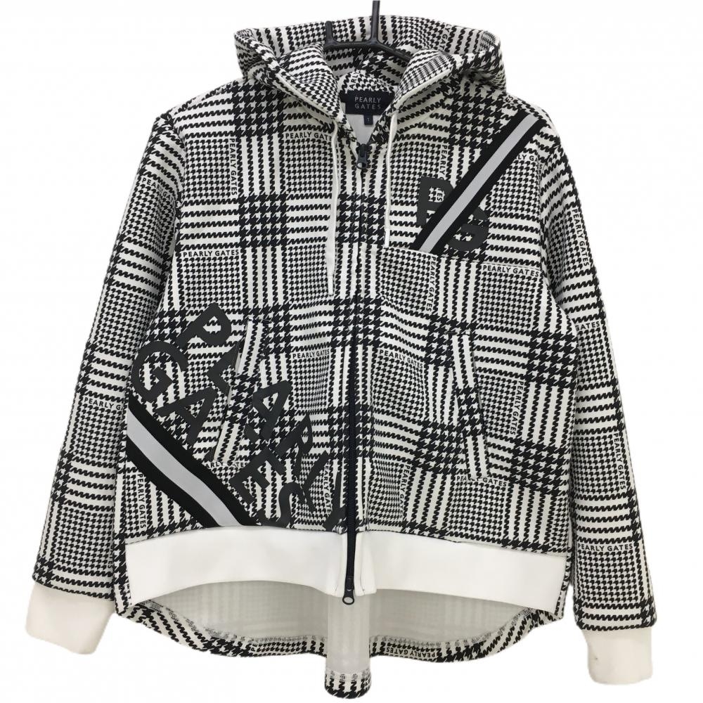 パーリーゲイツ ジップパーカー 白×黒 千鳥格子 ジャケット レディース S ゴルフウェア PEARLY GATES