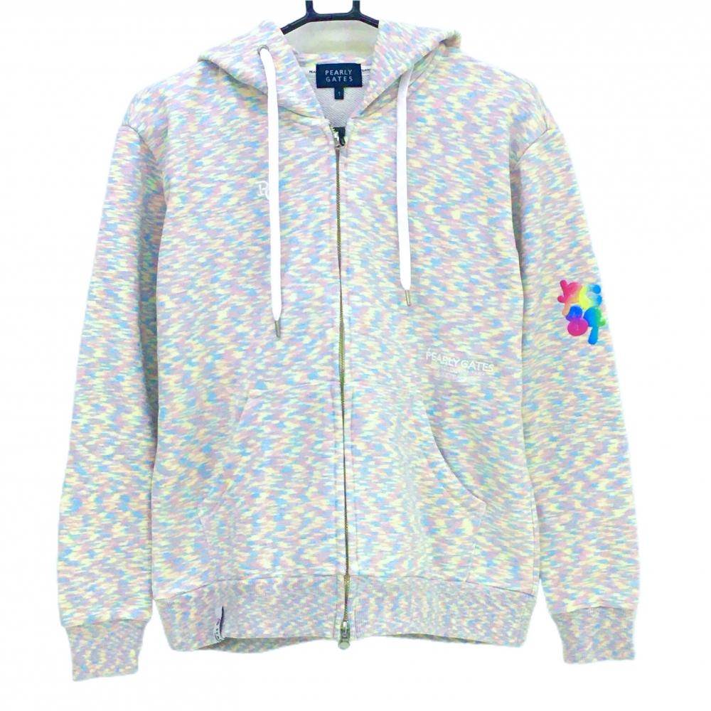 【新品】パーリーゲイツ ジップパーカー イエロー×ブルー×ピンク 総柄 35周年 レディース 1(M) ゴルフウェア 2024年モデル PEARLY GATES